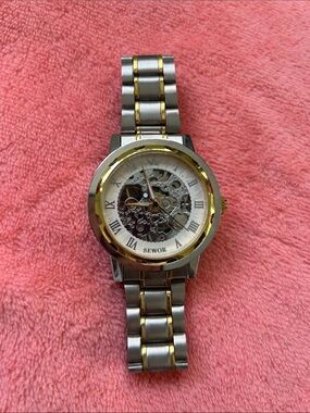 Sewor Men’s Two-Tone Silver & Gold Skeleton Automatic Watch